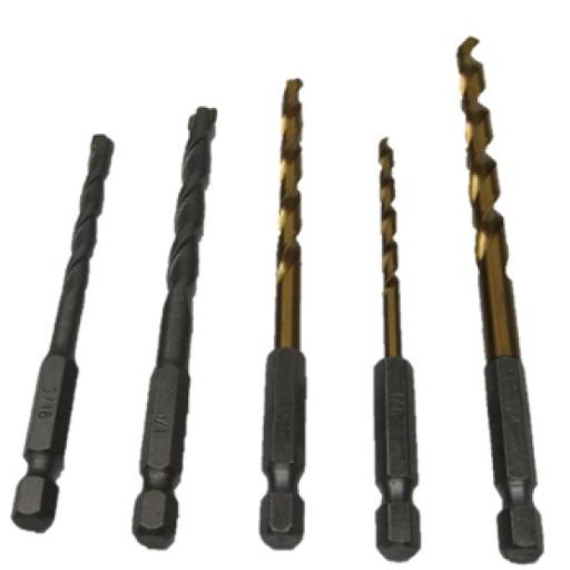 Makita Juego de 5 Brocas con Inserción Hexagonal de 1/4". De concreto: 3/16" y 1/4". Para metal: 1/8", 3/16" y 1/4". 