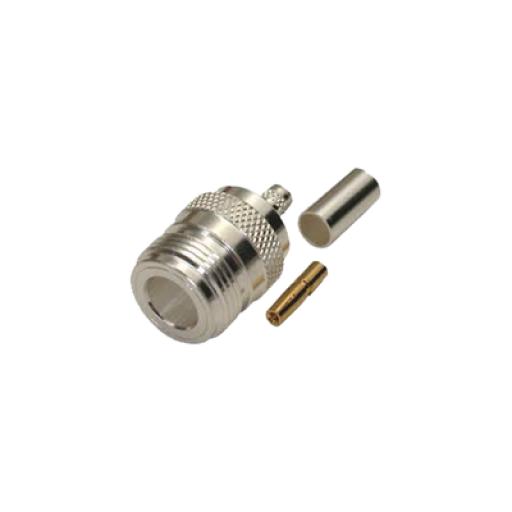 RF Industries Conector N Hembra, de Anillo Plegable para Cables LMR-240, RG-8/X, 9258, Niquel/Oro/Teflón.
