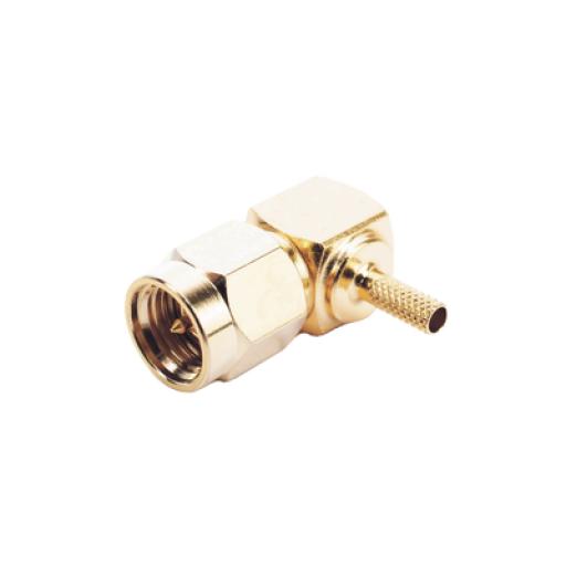 RF Industries Conector SMA Macho en Ángulo Recto Para RG-174/U, Grupo B, Oro/ Oro/ Teflón.