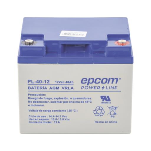 Epcom Batería 12 Vcc / 40 Ah / UL / Tecnología AGM-VRLA / Para uso en equipo electrónico Alarmas de intrusión / Incendio/ Control de acceso / Video Vigilancia / Terminales tipo M6 ( HEX ) / Cargador recomendado CHR-250.