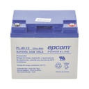 Epcom Batería 12 Vcc / 40 Ah / UL / Tecnología AGM-VRLA / Para uso en equipo electrónico Alarmas de intrusión / Incendio/ Control de acceso / Video Vigilancia / Terminales tipo M6 ( HEX ) / Cargador recomendado CHR-250.