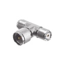 RF Industries Adaptador en T de Conector Mini-UHF Macho a Doble Mini-UHF Hembra, Níquel/ Plata/ Teflón.