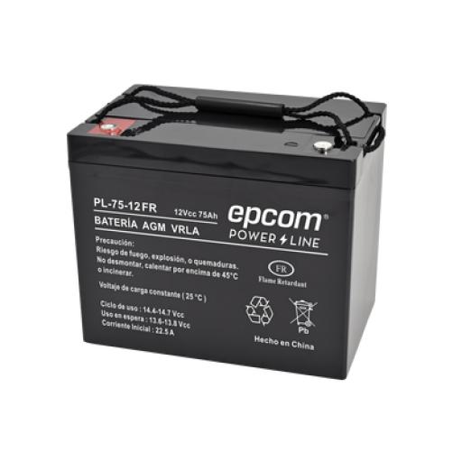 [EPCOM_PL7512-FR] Epcom Batería 12 Vcc / 75 Ah /  UL / Tecnología AGM-VRLA / Retardante a la flama/ Uso en: Aplicaciones fotovoltaicas / Terminales tipo M6  / Cargador recomendado CHR-250. 