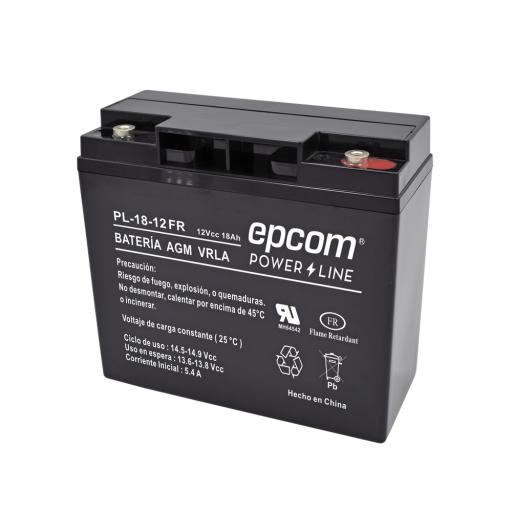 [EPCOM_PL-18-12-FR] Epcom Batería 12 Vcc / 18 Ah / UL / AGM-VRLA / Retardante a la flama / Para uso en equipo electrónico,Alarmas de intrusión / Incendio/ Control de acceso / Video Vigilancia / Terminales tipo M5 ( HEX ) / Cargador recomendado CHR-80.