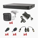 Hikvision Digital Technology KIT TurboHD 1080p / DVR 4 Canales / 4 Cámaras Bala (exterior 2.8 mm) / Transceptores / Conectores / Fuente de Poder Profesional