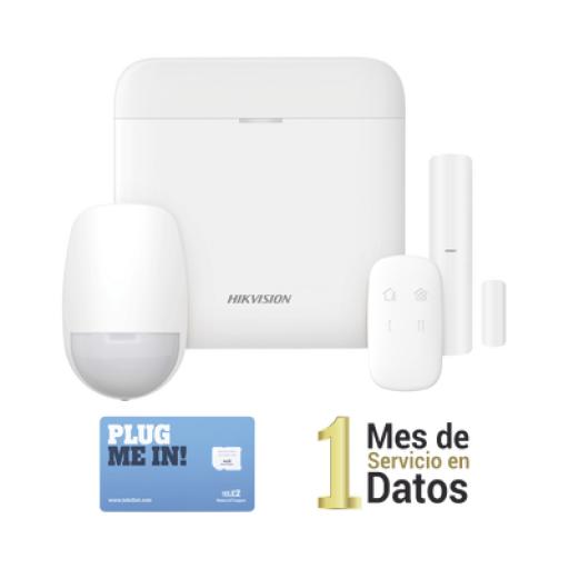 Hikvision Digital Technology (AX PRO) KIT de Alarma AX PRO con GSM (3G/4G) / Incluye: 1 Hub con bateria de respaldo / 1 Sensor PIR / 1 Contacto Magnético / 1 Control Remoto /1 MICROSIM30M2M incluye 1 mes de servicio/ Wi-Fi / Compatible con Hik-Connect P2P