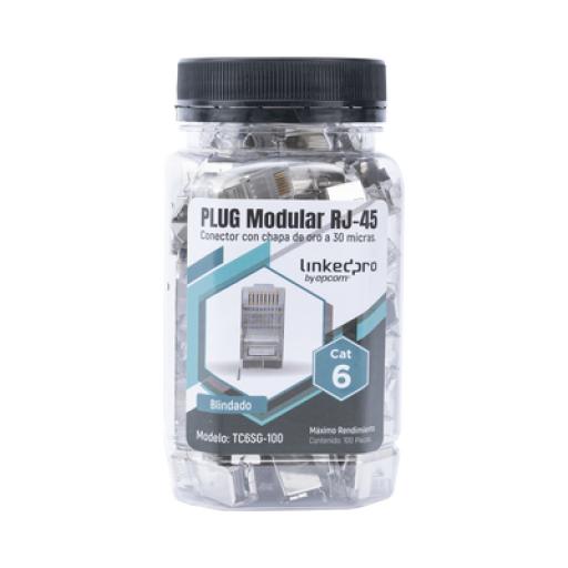 LINKEDPRO BY EPCOM Bote con 100 Piezas de Plug Modular RJ45 Cat6 blindado con pin de tierra, chapado de oro a 30 micras para durabilidad extrema