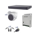 Hikvision Digital Technology Kit TURBOHD 1080p / DVR 8 Canales / 8 Cámaras Turret (exterior 2.8 mm) / Conectores / Transceptores / Fuente de Poder Profesional hasta 15 Vcc para Larga Distancia