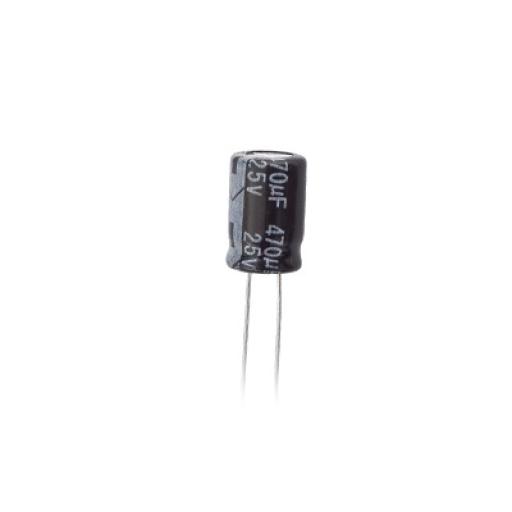 Syscom Capacitor Electrolítico de Aluminio, Radial de 470 µFd, 25 Vcc, 105 °C, 8  x 15 mm.