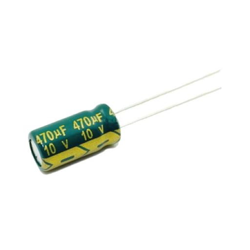 Syscom Capacitor Electrolítico de Aluminio, Radial de 470 µFd, 10 Volt, 105 °C, 6.3 x 11 mm.