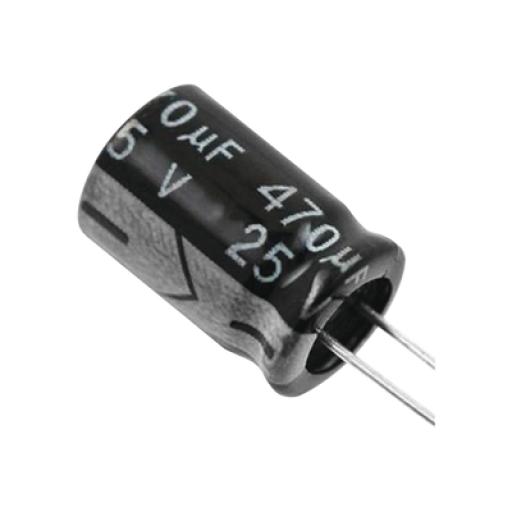 Syscom Capacitor Electrolítico de Aluminio, Radial de 470 µFd, 25 Vcc, 105 °C, 8  x 15 mm.