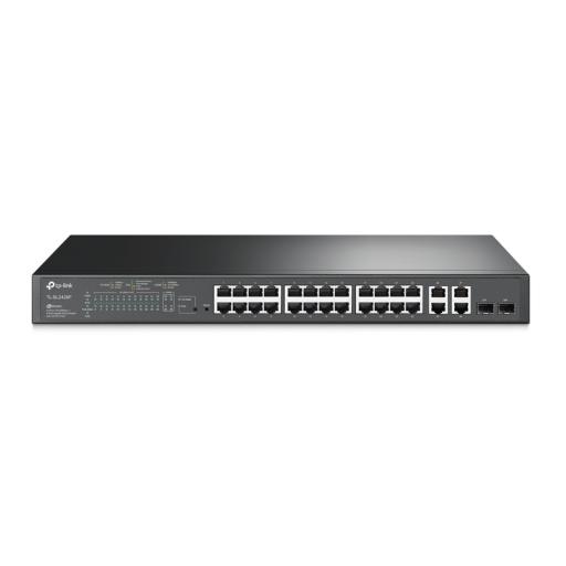 TPLINK Switch PoE+ JetStream SDN Administrable 24 puertos 10/100 Mbps + 2 puertos 10/100/1000 Mbps (Uplink) + 2 puertos SFP (combo 2 RJ45 10/100/1000 Mbps), 250W, administración centralizada OMADA SDN