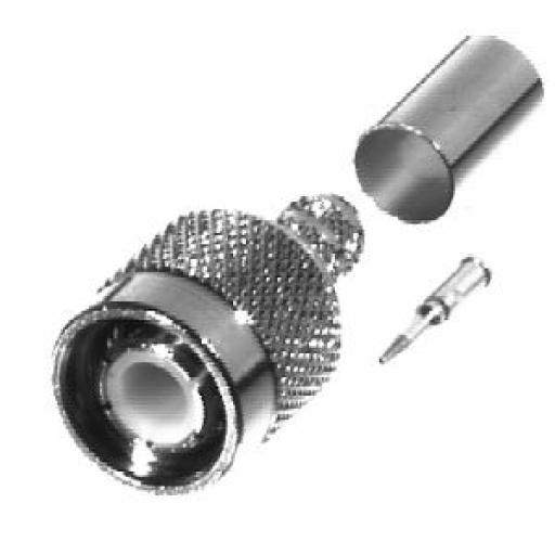 [RFINDUSTRIES_RFT-1803-1] RF Industries Conector TNC Macho de Anillo Plegable para Cable RG-59/U, Grupo D, Níquel/ Gold/ Delrin.​
