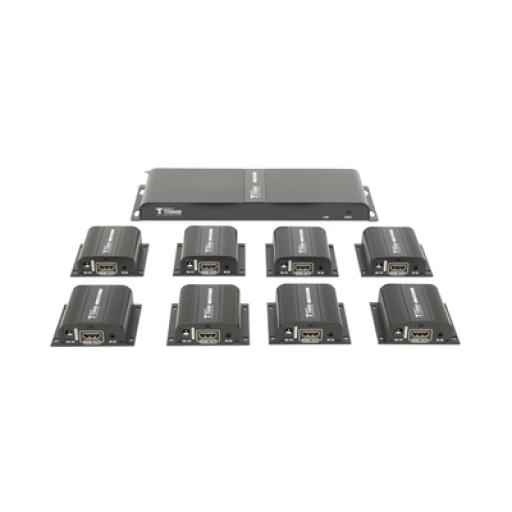 Epcom Kit Divisor y Extensor HDMI (Extender Splitter)  / Divide 1 Fuente HDMI a 8 Pantallas / Extiende la señal HDMI hasta 40 m / Resolución 1080P @ 60 Hz / Cat 6/6a/7 / Uso 24/7 / Salida Loop en el Tx / IR / Alimente solo el Tx (PoC).