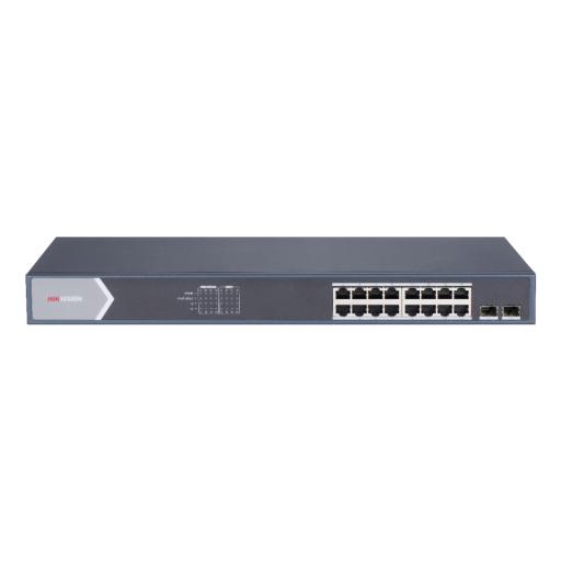 Hikvision Digital Technology Switch Gigabit PoE+ / Administrable / 16 puertos 10/100/1000 Mbps PoE+ / 2 puertos SFP / configuración remota desde Hik-ParnerPro / PoE hasta 300 metros / 225 W