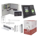 Syscom Sistema Completo de Acceso Y asistencia, Incluye Lector Biometrico MB160ID, Chapa magnética con bracket, Cierra puerta, Botón de Salida, Cable " Gratis ", y fuente profesional con Batería