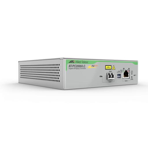 Allied Telesis Convertidor de medios Gigabit Ethernet PoE+ a fibra óptica, conector LC, multimodo (MMF), distancia hasta 550 m
