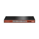 WI-TEK Switch PoE (802.3af/at/bt) / No administrable de largo alcance / Hasta 250m / Con 24 x 10/100Mbps + 2 x SFP Gigabit Combo / 250 W