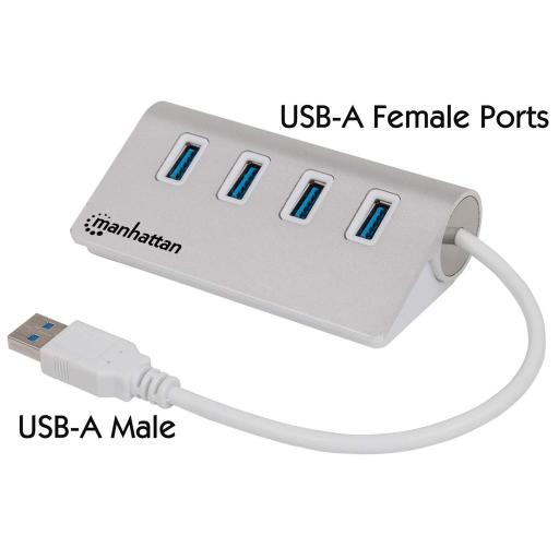 Hub USB 3.0 Super Speed de 4 Puertos Manhattan Blanco.