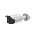 Hikvision Digital Technology Bala IP Dual / Térmica 6.2 mm (160 x 120) / Óptico 8 mm (4 Megapixel) / DETECCIÓN DE PERSONAS 182 m /40 mts IR / Exterior IP67 / PoE / Termométrica / Detección de Temperatura / Sirena y Luz Inte / Micro SD 32 GB Incluida
