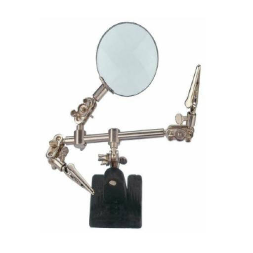 Epcom Soporte con lupa y dos brazos con clip. Ideal para trabajos de soldadura.