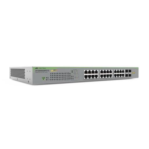 Allied Telesis Switch PoE+ Gigabit WebSmart de 24 puertos 10/100/1000 Mbps + 4 puertos SFP Gigabit, 185 W, Version 2