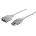 Cable de Extensión USB 2.0 Manhattan Plateado translúcido 1.8 M.