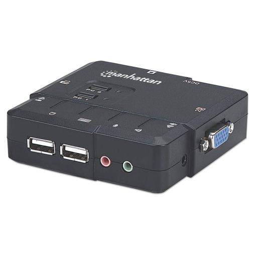 Switch KVM Compacto de 2 Puertos Manhattan Negro.