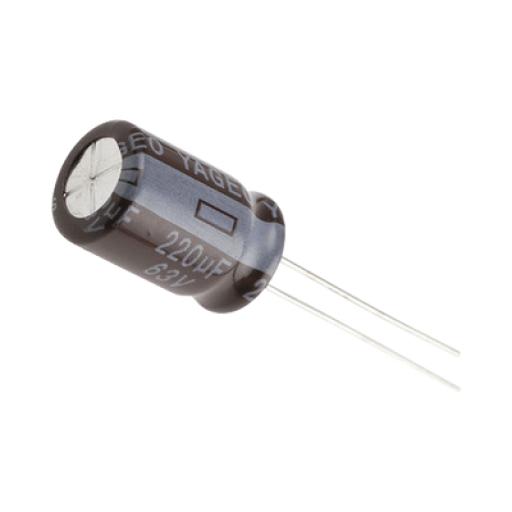 Syscom Capacitor Electrolítico de Aluminio, Radial de 220 µFd, 63 Vcc, 105 °C, 10 x 15 mm.