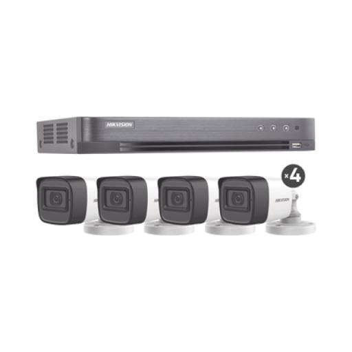 Hikvision Digital Technology (MICRÓFONO INTEGRADO) KIT TURBOHD 5 Megapixel / DVR 4 Canales / 4 Cámaras Bala con Micrófono Integrado (exterior 2.8 mm) / Fuente de Poder / Accesorios de Instalación