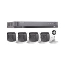 Hikvision Digital Technology (MICRÓFONO INTEGRADO) KIT TURBOHD 5 Megapixel / DVR 4 Canales / 4 Cámaras Bala con Micrófono Integrado (exterior 2.8 mm) / Fuente de Poder / Accesorios de Instalación
