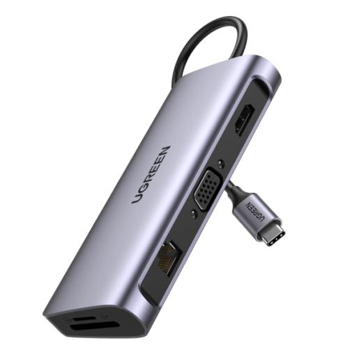 Ugreen HUB USB-C (Docking Station) 10 en 1 | 3 USB-A 3.0 | USB-C PD Carga 100W | HDMI 4K@30Hz | RJ45 (Gigabit Ethernet) | VGA | Lector Tarjeta SD + Micro SD (TF) Uso Simultaneo | Jack Audio 3.5mm | Carcasa de Aluminio.