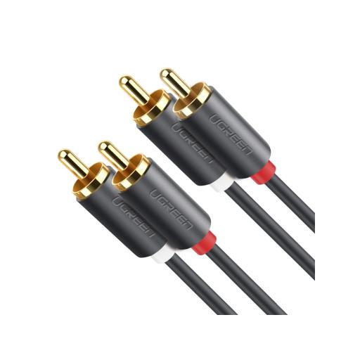 Ugreen Cable de Audio 2 RCA Macho a 2 RCA Macho / 3 Metros / Color Negro / Alta Calidad /Anillos de goma para asegurar un agarre firme al instalar o quitar el cable