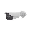 Hikvision Digital Technology Bala IP Dual / Térmica 6.9 mm (256 x 192) / Óptico 6.4 mm (4 Megapixel) / 30 mts IR / Exterior IP67 / PoE / Termométrica / Detección de Temperatura / Sirena y Luz Intermitente Integrada / microSD