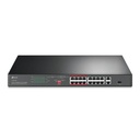 TPLINK Switch PoE+ no Administrable 16 puertos 10/100 Mbps + 2 puertos 10/100/1000 Mbps + 1 puerto SFP, 8 puertos Extensor PoE (hasta 250 m), 150W, diseño para Vigilancia IP