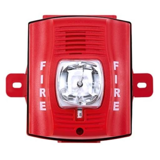 System Sensor Sirena con Lámpara Estroboscópica / para Exterior / a 2 Hilos / Montaje en Pared / 12 o 24 Vcd / Configuración Estroboscópica Seleccionable / Texto en Inglés / Incluye Caja de Montaje / Color Rojo
