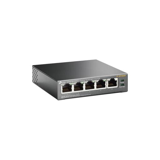 TPLINK Switch PoE no Administrable de escritorio / 5 puertos 10/100 Mbps / 4 puertos PoE af/at / Presupuesto 67 W / Modo Extensor hasta 250 m / Calidad video prioritaria