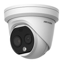 Hikvision Digital Technology Turret IP Dual / Térmica 6.9 mm (256 x 192) / Óptico 6.4 mm (4 Megapixel) / Termométrica / Detección de Temperatura / PoE /Exterior IP66 / Sirena y Luz Intermitente Integrada / MicroSD