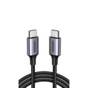 Ugreen Cable USB-C a USB-C | 2 Metros | Transferencia de datos de 480 Mbps | Carga Rápida de hasta 60W | QC 4.0/3.0/2.0 | PD3.0 | FPC | AFC | Protección Integrada | Caja de Aluminio | Nylon Trenzado | Color Negro | 2 años de Garantía.