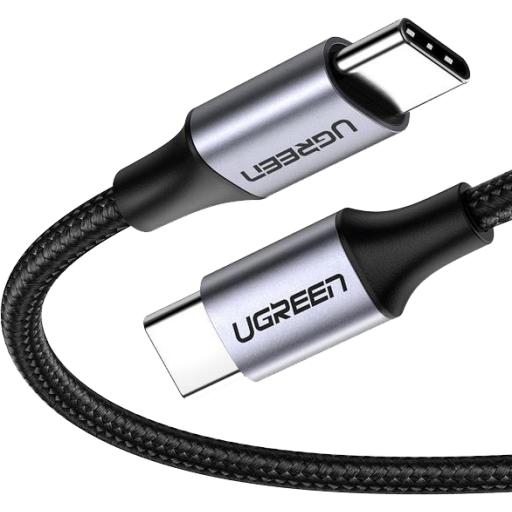 Ugreen Cable USB-C a USB-C | 1 Metro | Transferencia de datos de 480 Mbps | Carga Rápida de hasta 60W | QC 4.0/3.0/2.0 | PD3.0 | FPC | AFC | Protección Integrada | Caja de Aluminio | Nylon Trenzado | Color Negro | 2 años de Garantía.