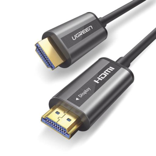 Ugreen Cable HDMI de 30 Metros por Fibra Óptica 4K@60Hz / Fibra de 4 núcleos + Cobre estañado de 7 núcleos / Compatible con HDMI 2.0 / Alta velocidad 18 Gbps / 3D / HDR / Caja de Aleacion Zinc / Premium