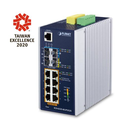 [PLANET_IGS-6325-8UP2S2X] Planet Switch Industrial Administrable Capa 3 con  8 Puertos Gigabit PoE 802.3bt, 2 Puertos SFP de 1 G/2.5 G, 2 Puertos SFP 10 G 