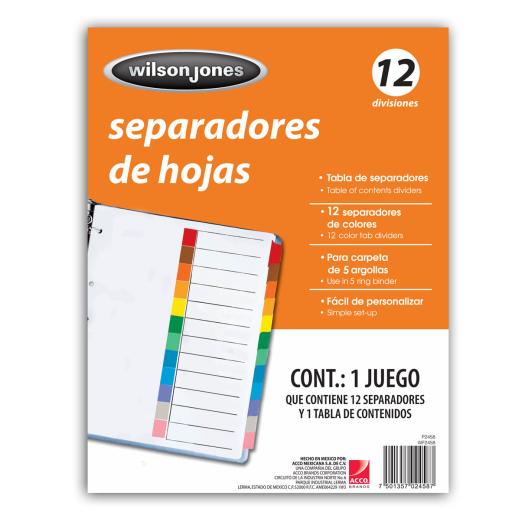 [ACCO_P2458] Acco SEPARADOR ACCO TAB 12 DIV CEJA COLOR SIN NUMERACION