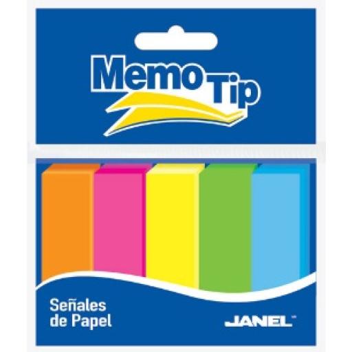 Janel Banderitas Janel Memo Tip Señales de Papel 1.5cmx5cm Colores Neón C/50 Bolsas