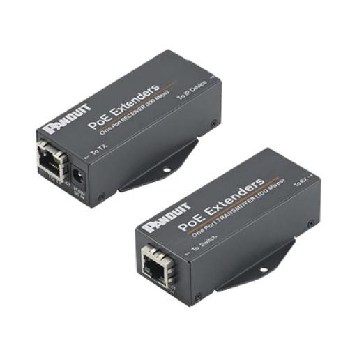 Panduit Kit de Extensor PoE/PoE+, Hasta 610 Metros (2000 ft) con Cable Cat5e o Cat6, 10/100Mbps, Incluye Transmisor, Receptor y Fuente de Alimentación 