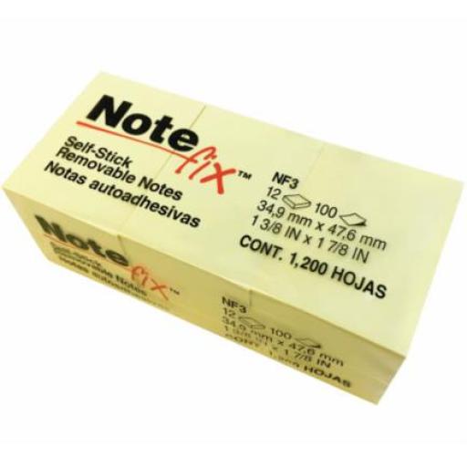 3M Notas 3M Adhesivas Note fix 3.8x5.1 Color Amarillo 100 Hojas c/12