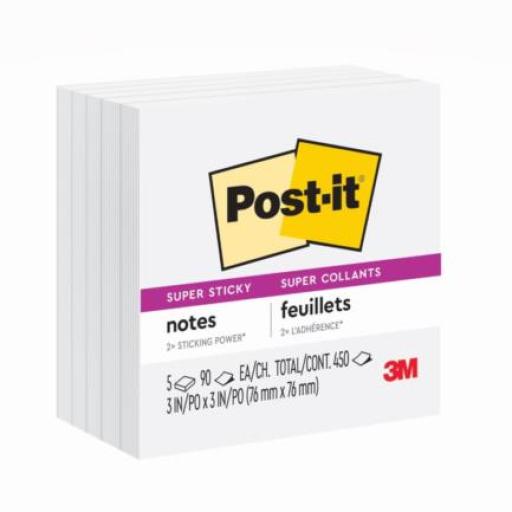 3M Cubo Blanco 3M Super Sticky 7.6x7.6cm 5 Blocks 90 Hojas c/u