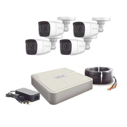 Hikvision Digital Technology (MICRÓFONO Integrado) Kit TurboHD 1080p Lite / DVR 4 canales / Audio por Coaxitron / 4 Cámaras Bala de Policarbonato con Micrófono Integrado