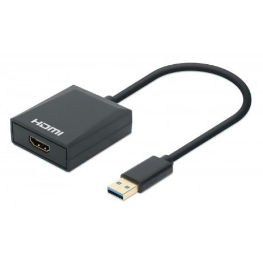 Convertidor de USB-A a HDMI 1080p Manhattan Negro.