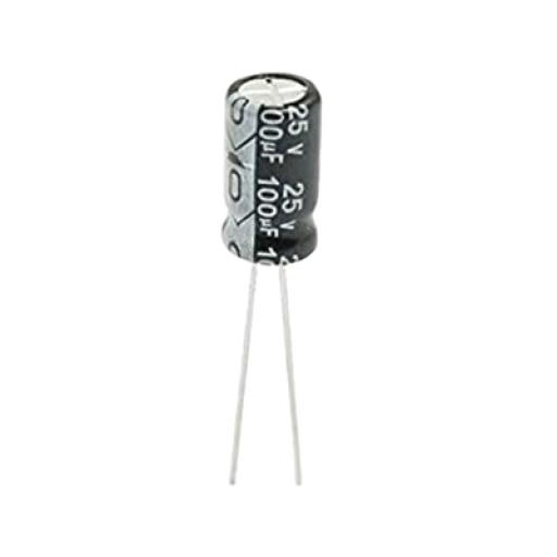 Syscom Capacitor Electrolítico de Aluminio, Radial de 100 µFd, 25 Vcc, 105 °C, 6.3 x 11 mm.